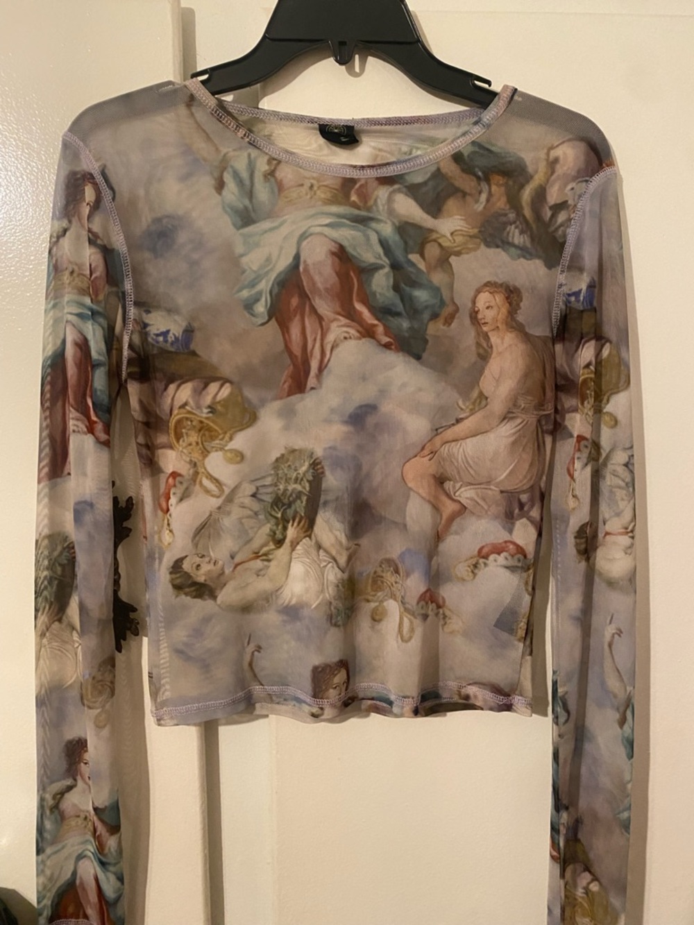 Urban Outfitters Sheer Pastel Baroque Print Long-Sleeve Top